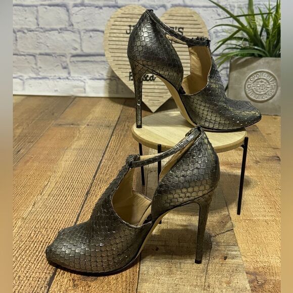 M.Gemi Curvi Silver Peep Toe Heels metallic snake skin stiletto - Picture 4 of 13